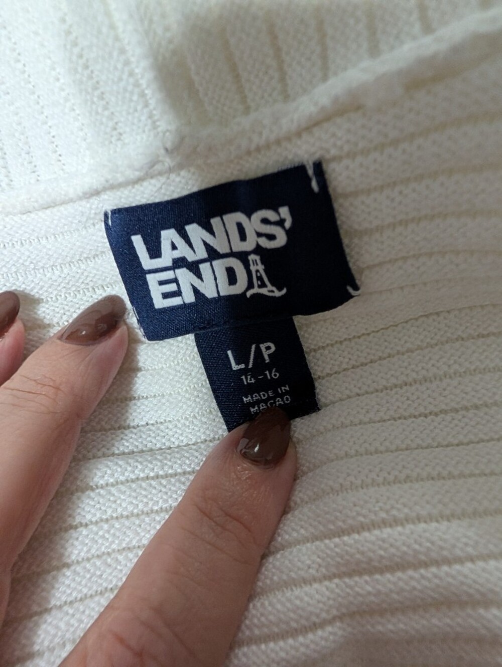 Lands End Chase Bank Apparel Ivory Cardigan With Belt Size L Petite - Picture 5 of 5